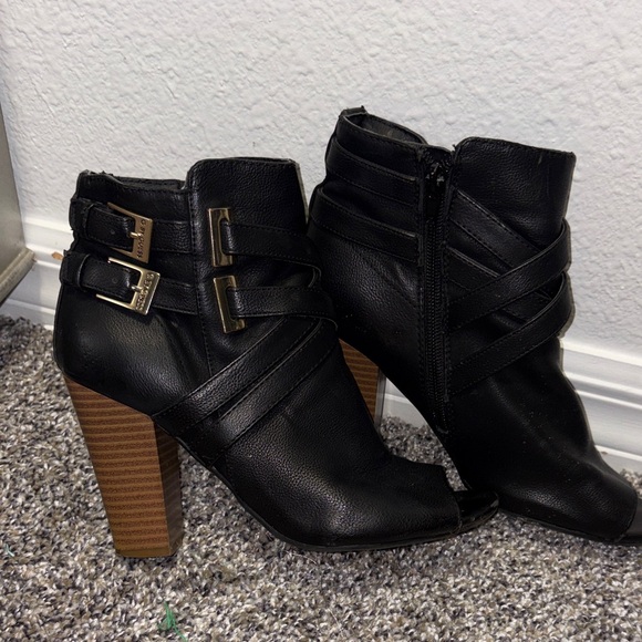 G by Guess Shoes - G by Guess Black Heeled Boots with Buckle Accents
